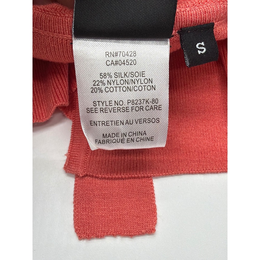Sharon Young Womens Coral Silk Ruffle Front Ribbed 3/4 Sleeve Cardigan Small NWT - Picture 9 of 11